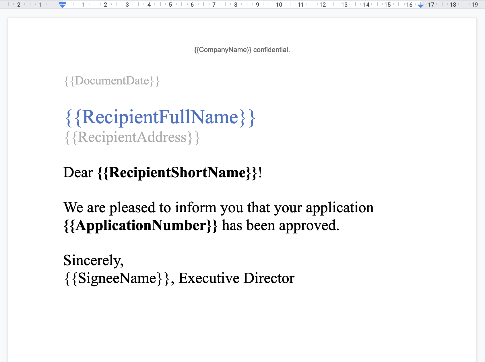 Google Drive Connector document template example