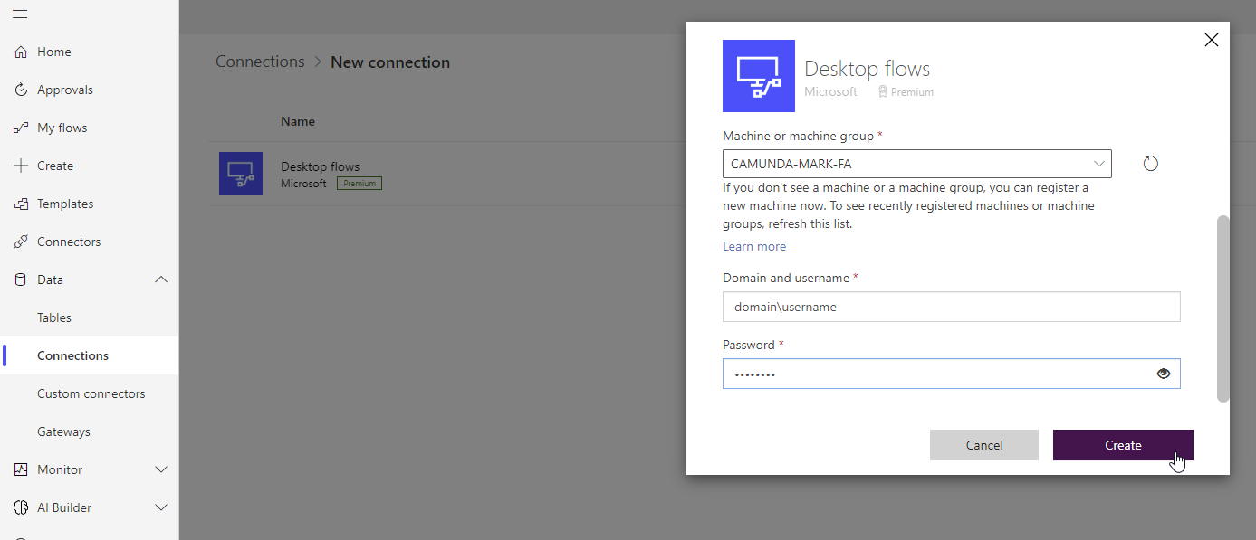 Power Automate Connector - Create connection