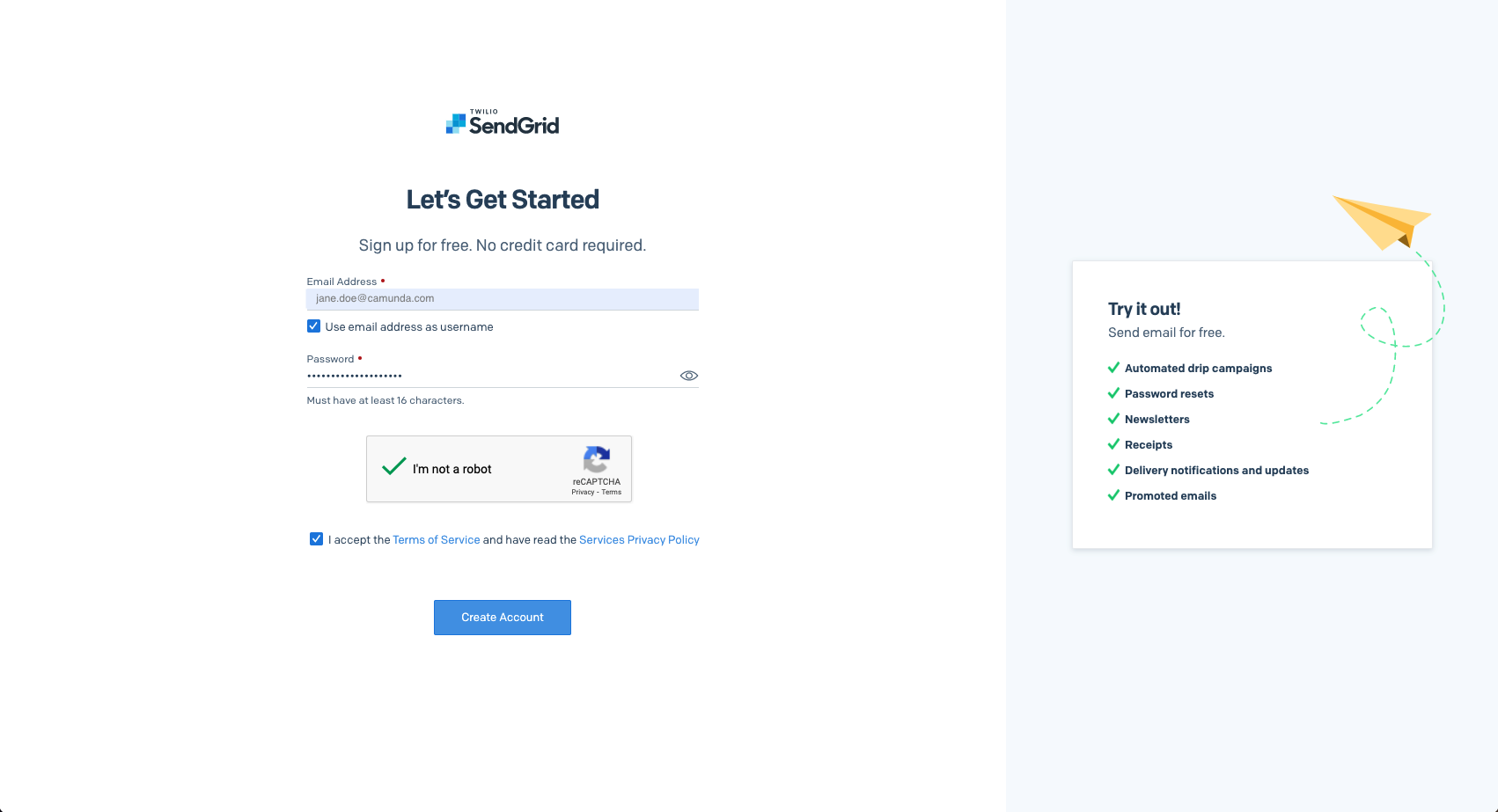 create sendgrid account
