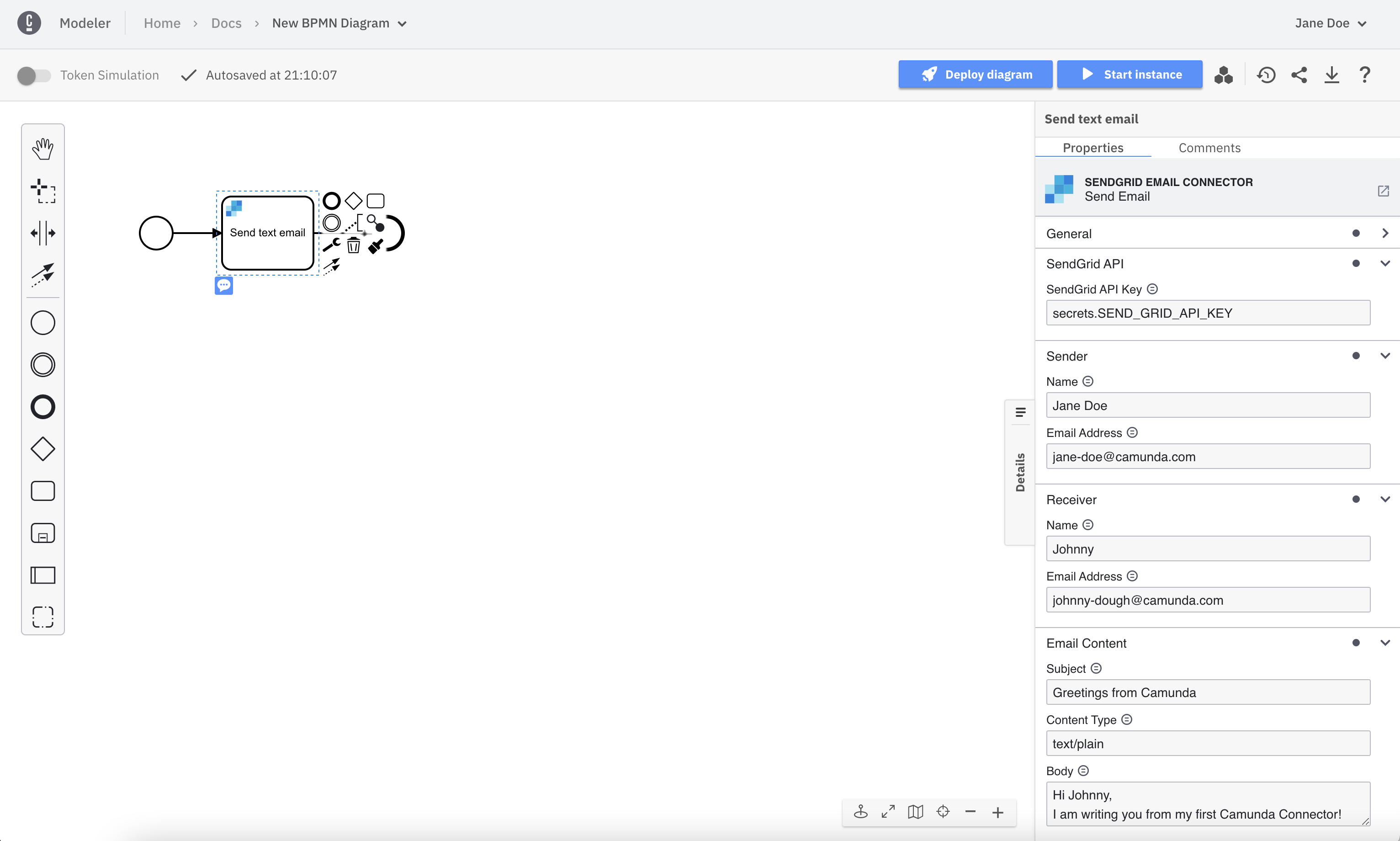 sendgrid email connector complete properties