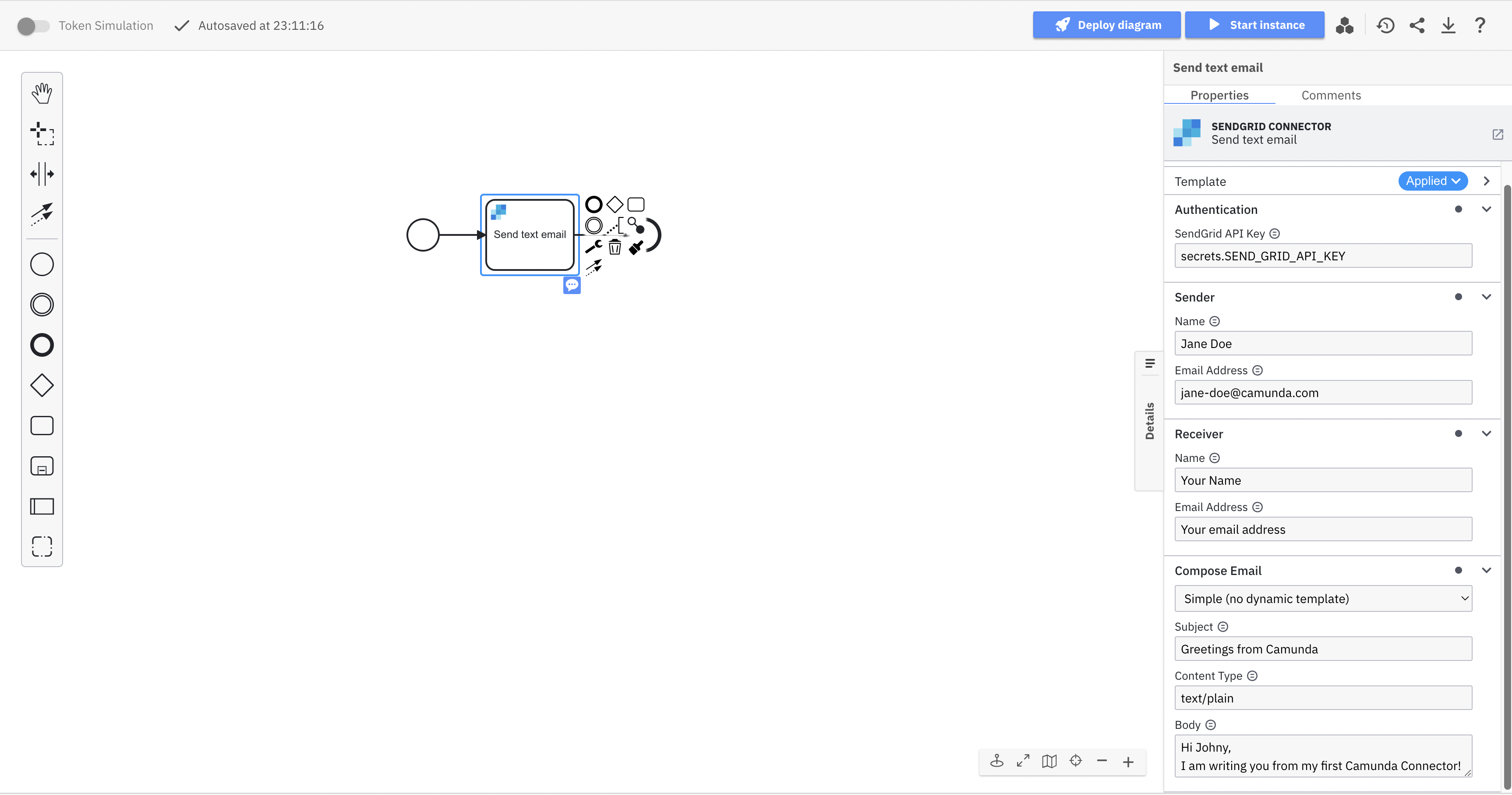sendgrid email connector complete properties