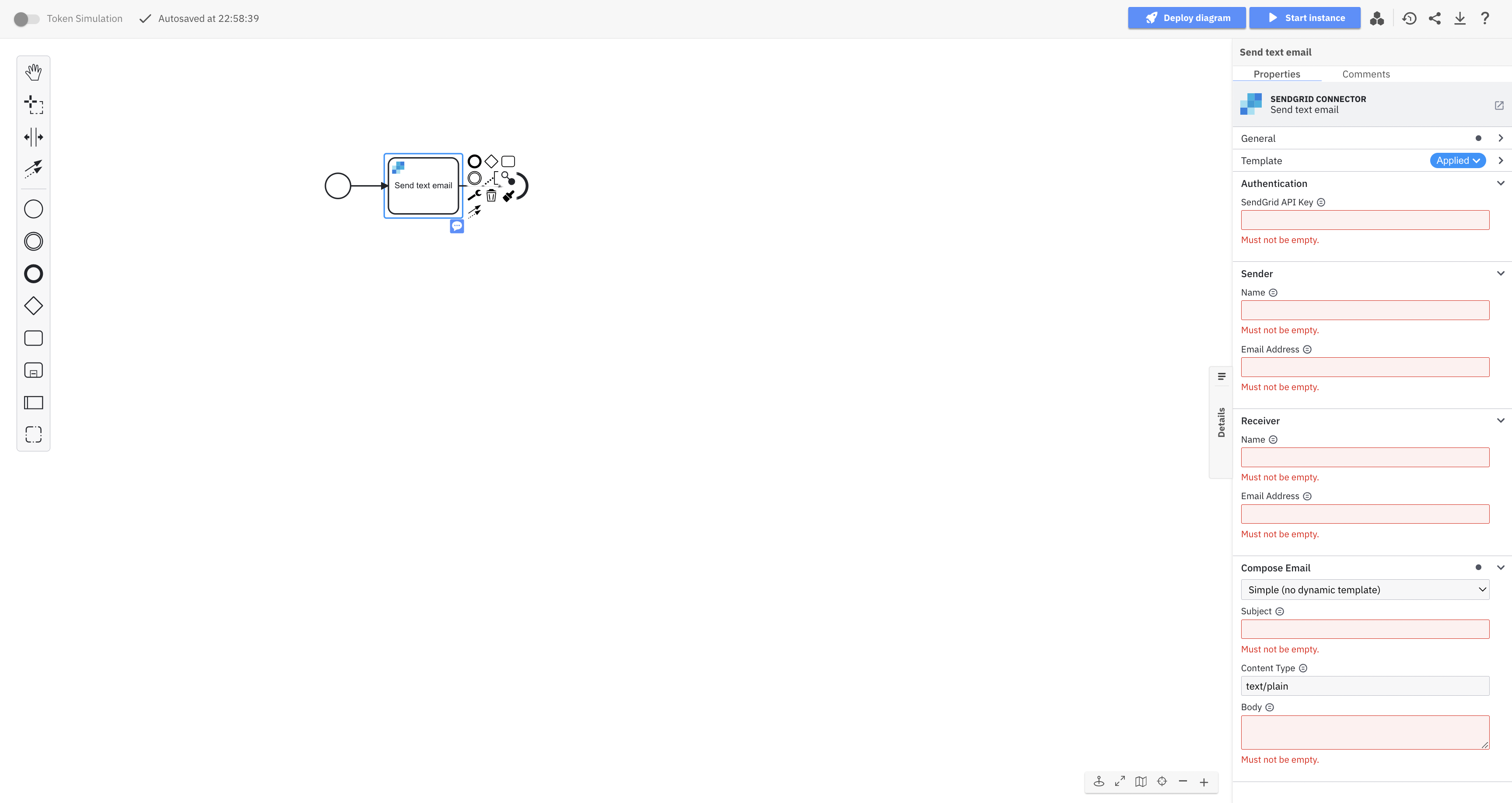 sendgrid email connector red properties