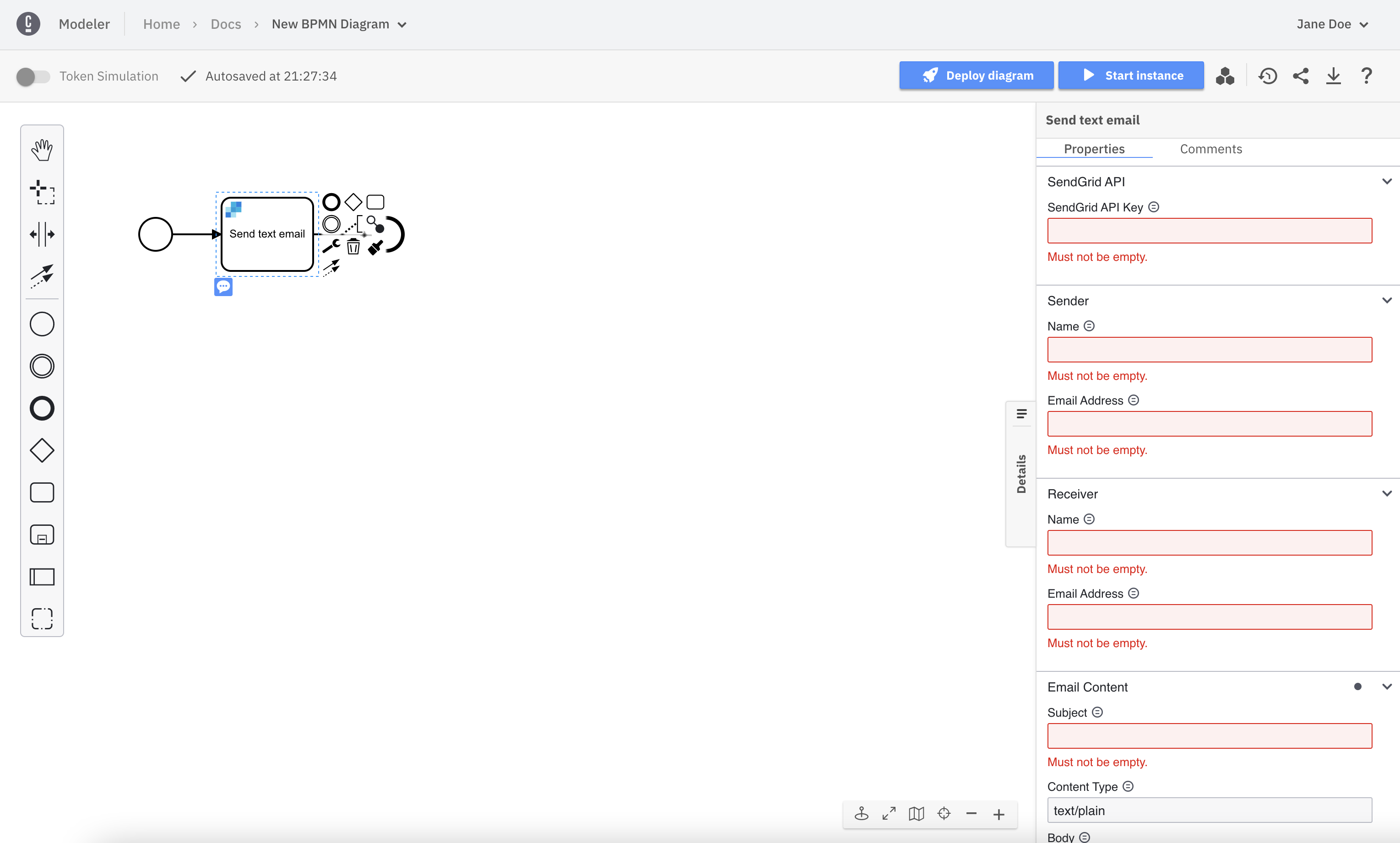 sendgrid email connector red properties