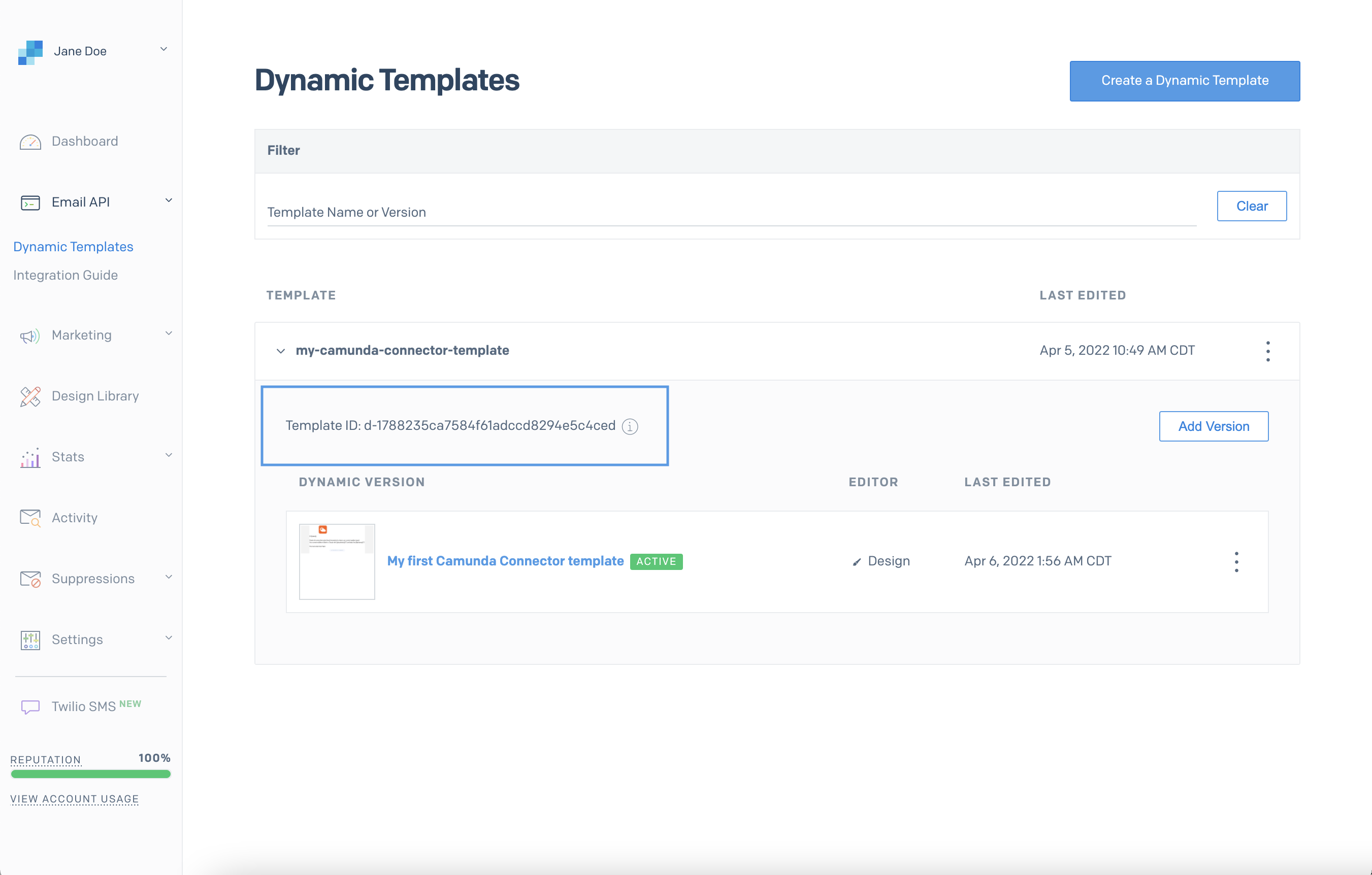 get sendgrid template id